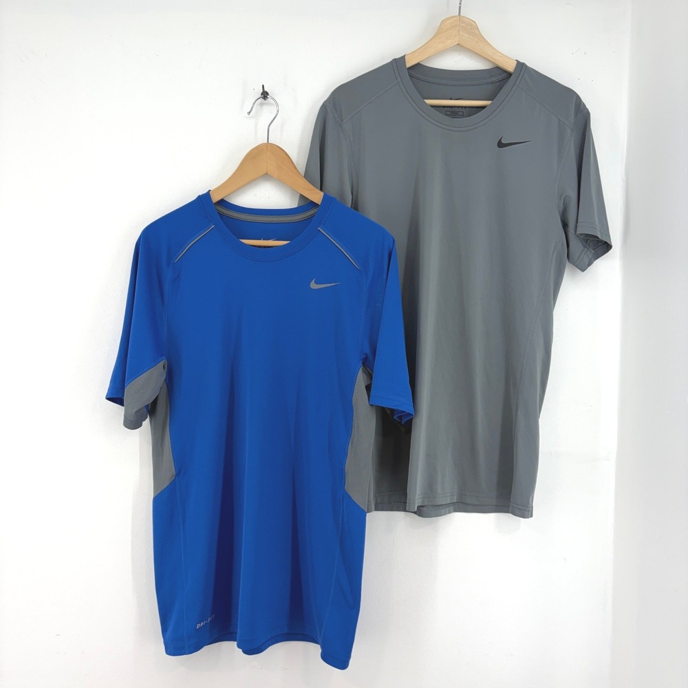 Nike Mens Dri-FIT Training Shirts Lot of 2 Blue Grey Short Sleeve Small